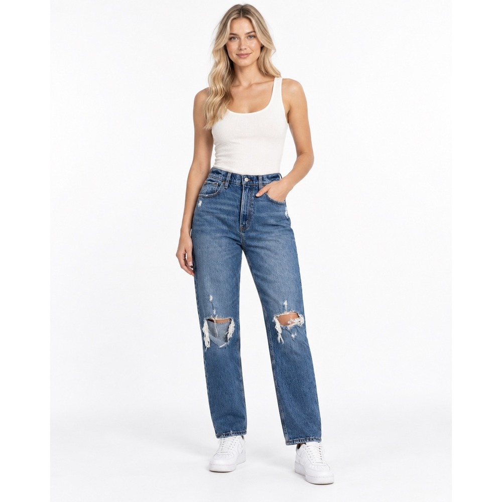 Abercrombie & Fitch The 90s Straight Ultra High Rise Jeans 27 4 Blue Distressed